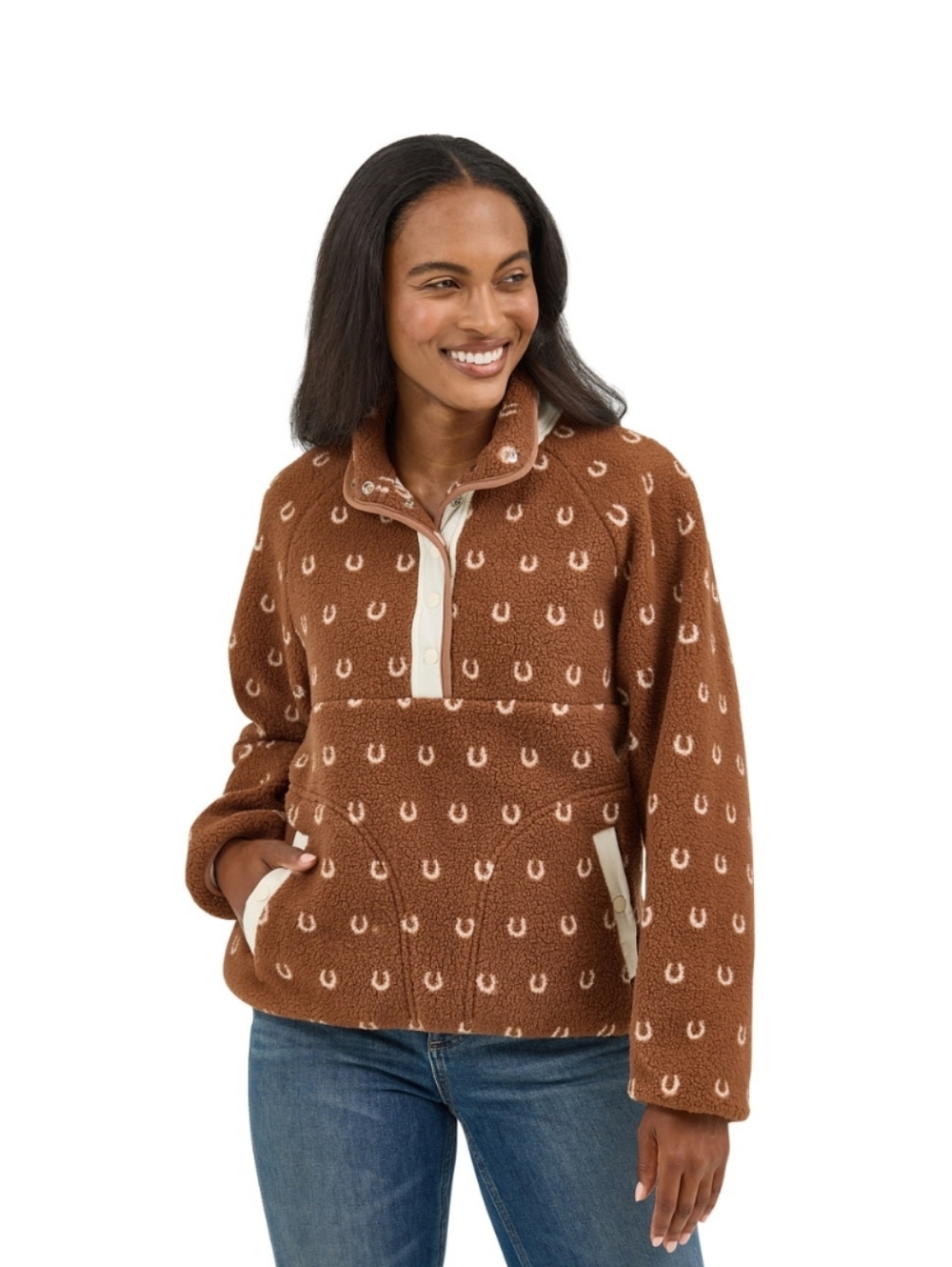 Wrangler Womens Horseshoe Retro Quarter Snap Sherpa Pullover